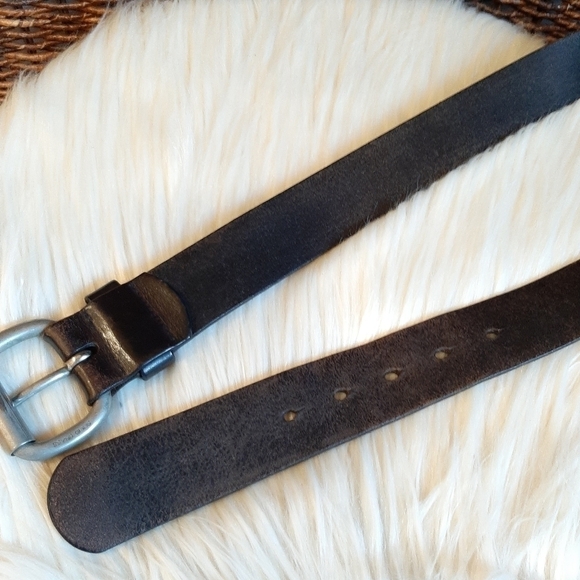 Fossil Fuel Distressed Brown Leather Belt Unisex Men's 34 Women's Brass Boho - Picture 5 of 8